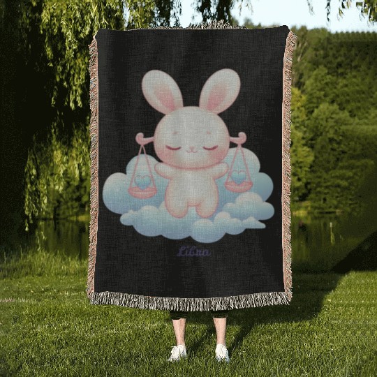 Sweet Bunny Libra Illustration Woven Blankets