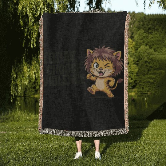 Cute Cartoon Lion with Bold Slogan Woven Blankets
