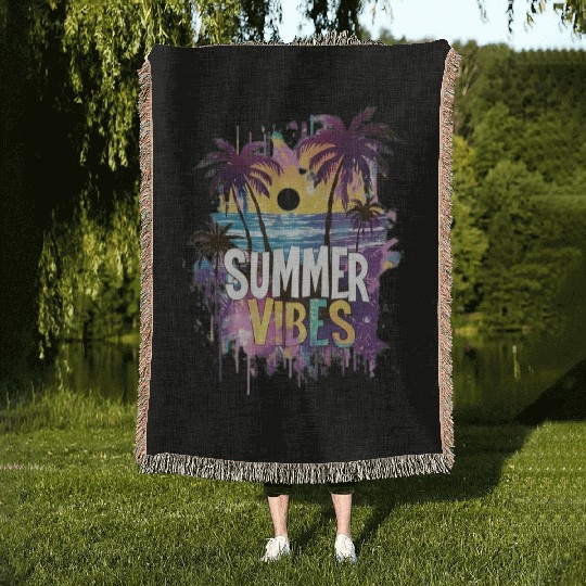 Tropical Sunset Summer Vibes Design Woven Blankets