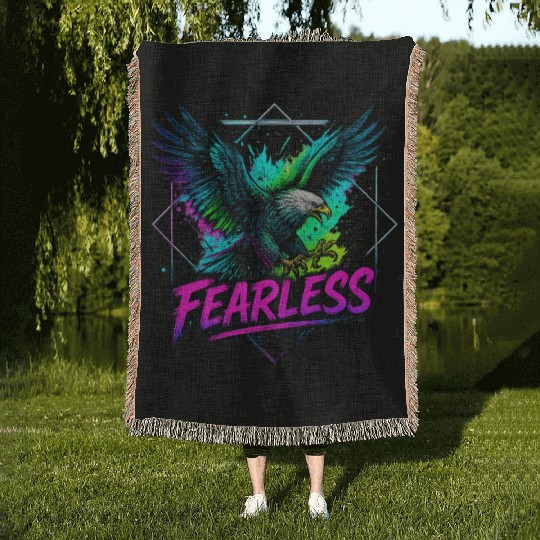 Fearless Eagle Neon Design Woven Blankets