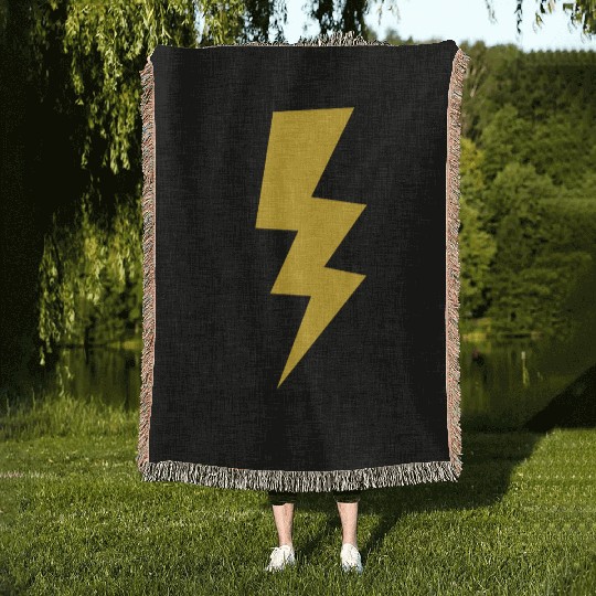 Dynamic Yellow Lightning Bolt Design Woven Blankets