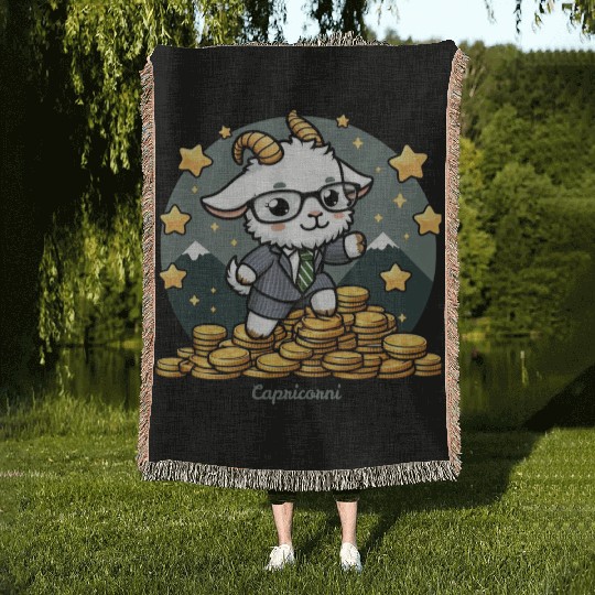 Capricorn Business Goat Illustration Woven Blankets