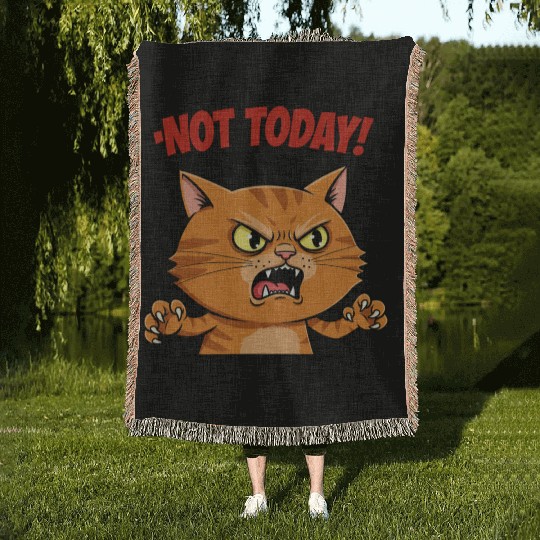Not Today Angry Cat Woven Blankets | Funny Grumpy Cat Mem