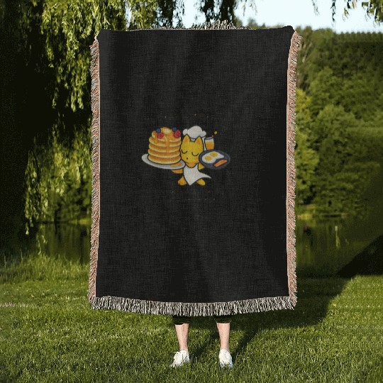 Cute Cat Breakfast Chef Design Woven Blankets