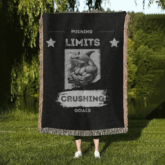 PUSHING LIMITS – Ripped Shark Gym Design Woven Blankets