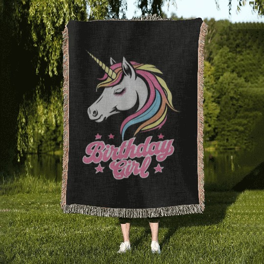 Sparkling Rainbow Unicorn Birthday Woven Blankets