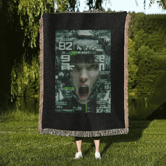 Cyberpunk Digital Scream Woven Blankets