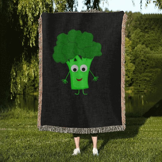 Whimsical Broccoli Character Design Woven Blankets