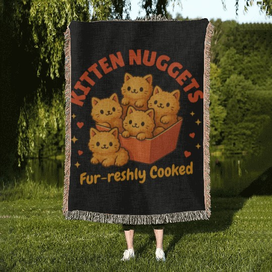 Cute Kitten Nuggets – Funny Food Cat Woven Blankets