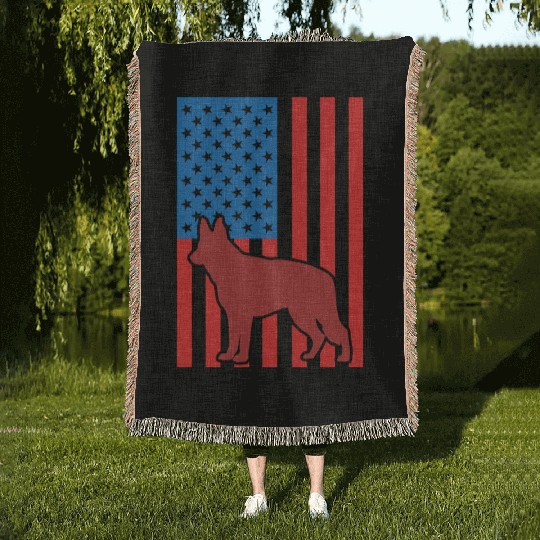 German Shepherd US Flag Woven Blankets