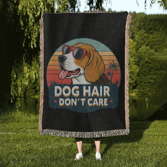 Humorous Dog Hair Don't Care Sunset Design Woven Blankets