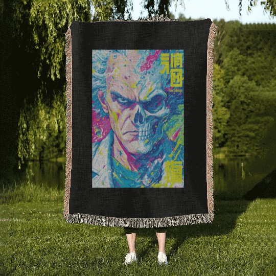 Half Human Half Skull Pop Art Woven Blankets