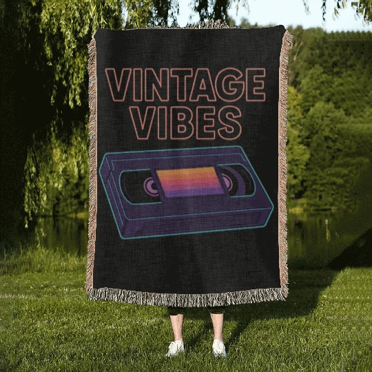 Vintage Cassette Tape Neon Design Woven Blankets