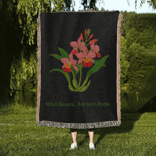 Wild Heart Orchid Botanical Design Woven Blankets