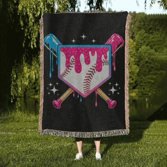 Colorful Baseball Bat Shield Design Woven Blankets