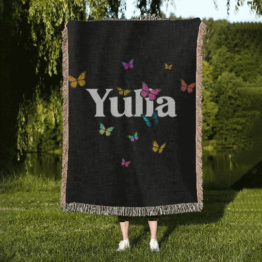 YULIA - beautiful girl name with cute butterflies Woven Blankets