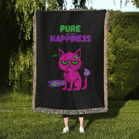 Neon Grumpy Cat – Pure Happiness Graphic Woven Blankets
