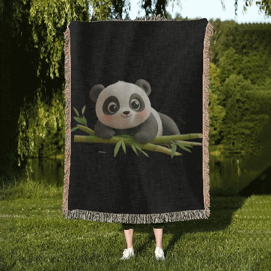 Charming Panda Cub with Bamboo Woven Blankets