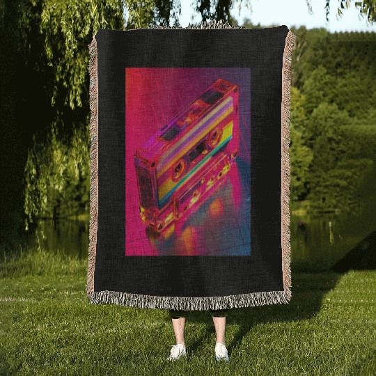 Neon Rainbow Cassette Tape Woven Blankets