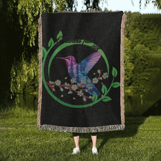 Vibrant Hummingbird and Blossoms Design Woven Blankets
