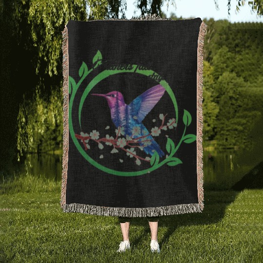 Vibrant Hummingbird and Blossoms Design Woven Blankets