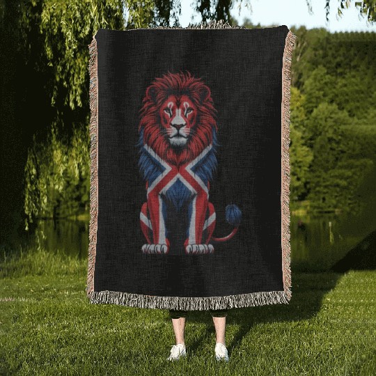 British Lion with Union Jack Flag Bold Art Design Woven Blankets
