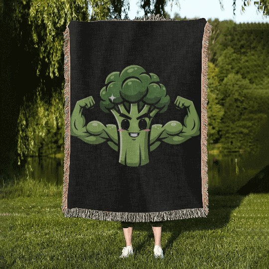 Muscular Broccoli Woven Blankets
