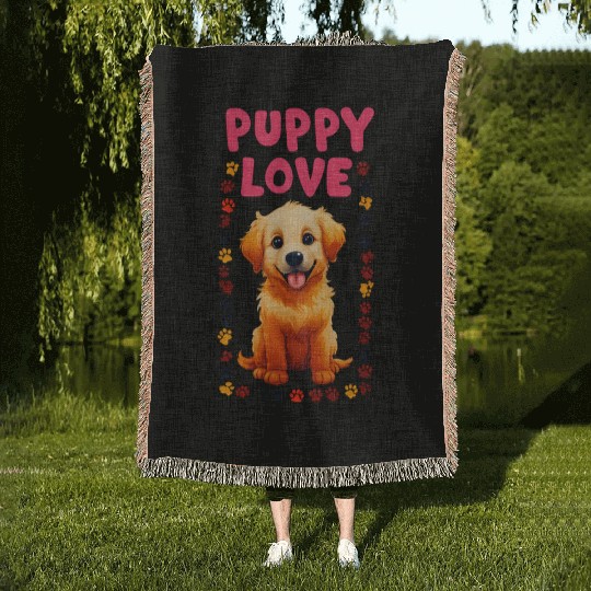 Cute Puppy Love Illustration for Apparel Woven Blankets
