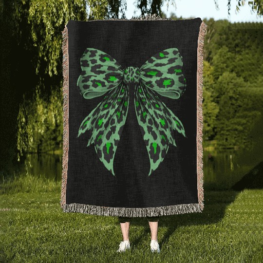 Coquette Bow Cheetah Animal Pattern Lime Green Woven Blankets