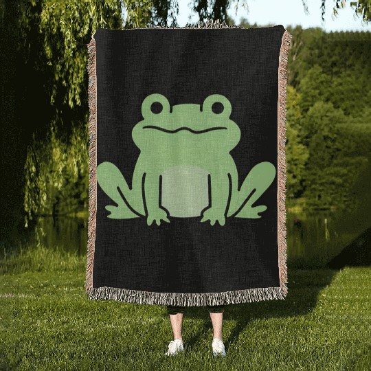 Lime Green Cartoon Frog Design Woven Blankets