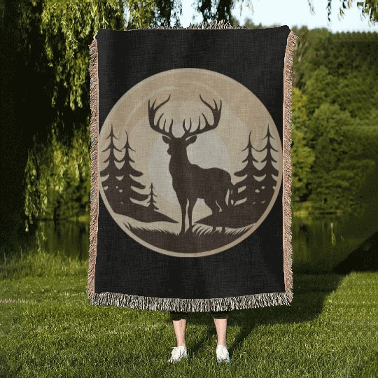 Majestic Deer in the Wilderness Woven Blankets