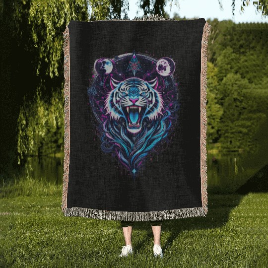 Neon Tribal Tiger Cosmos Design Woven Blankets
