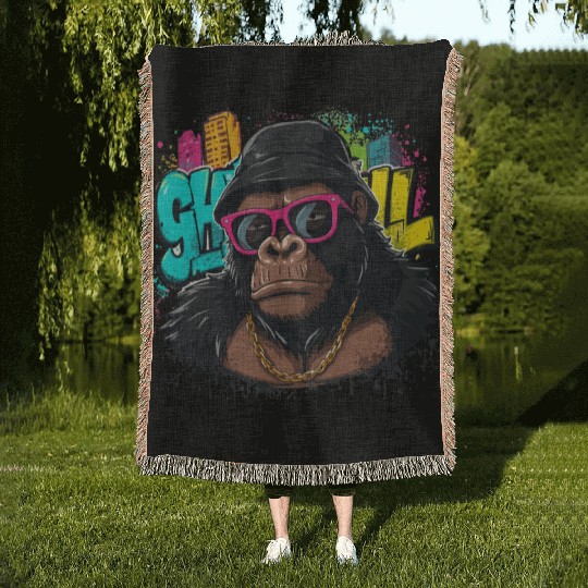 Urban Gorilla Graffiti Cool Style Woven Blankets