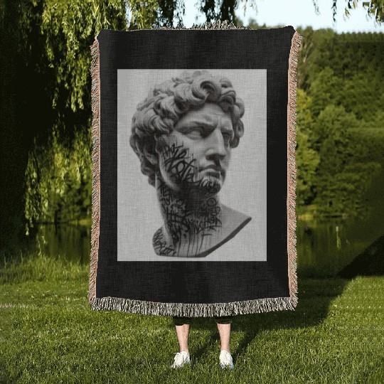 Urban Graffiti Style Bust Print Woven Blankets