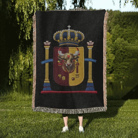 Spanish Bull Crest Spain Coat of Arms Patriotic Sy Woven Blankets