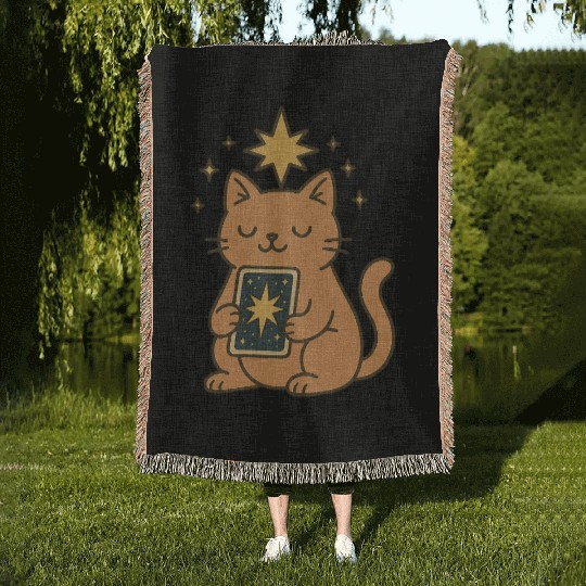 Celestial Cat Tarot Design Woven Blankets