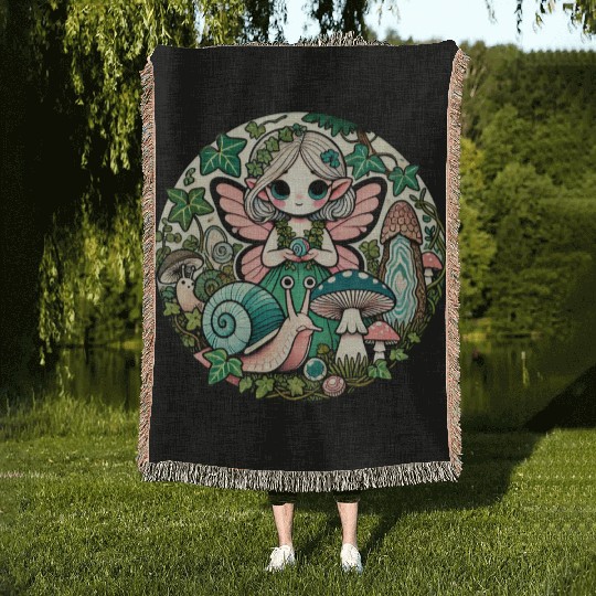 Enchanted Forest Fairy Illustration Woven Blankets