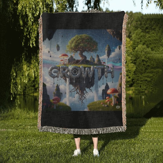 Floating Island Growth Illustration Woven Blankets