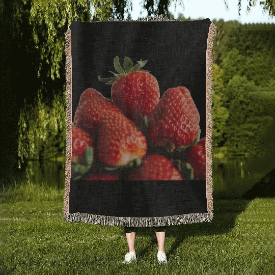 Vivid Strawberry Cluster Print Woven Blankets