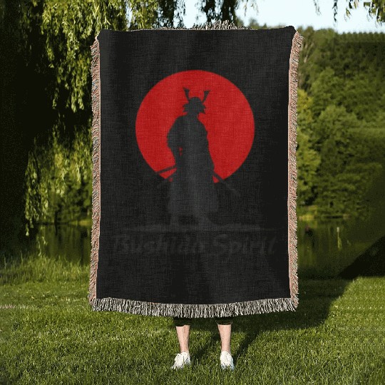 Bushido Spirit Samurai Silhouette Woven Blankets