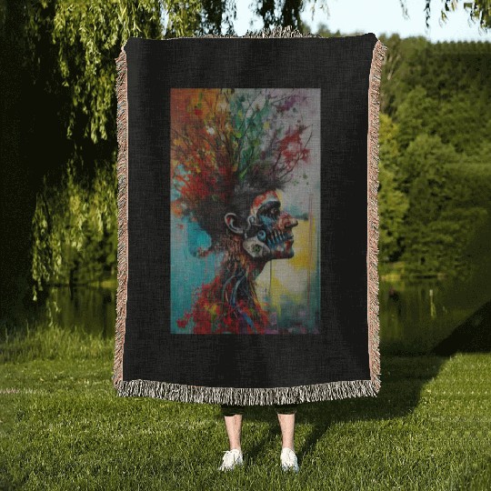 Vibrant Nature-Inspired Human Portrait Woven Blankets