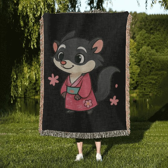 Kawaii Sly Fox in Traditional Kimono Woven Blankets