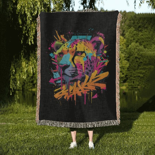 Vivid Graffiti Cheetah Art Woven Blankets