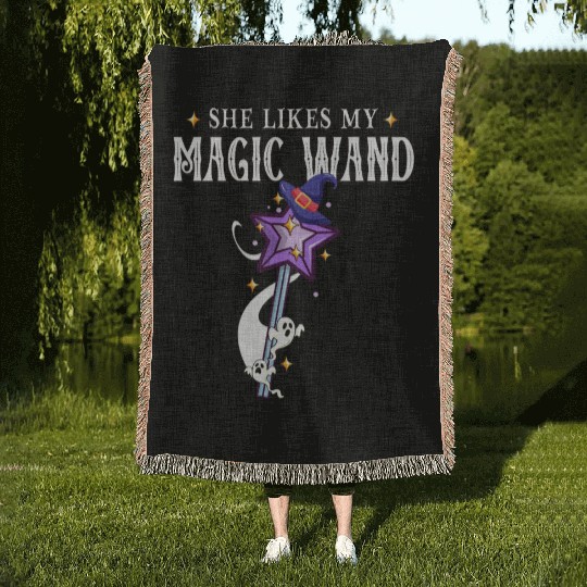 Magical Wand with Witch Hat Illustration Woven Blankets