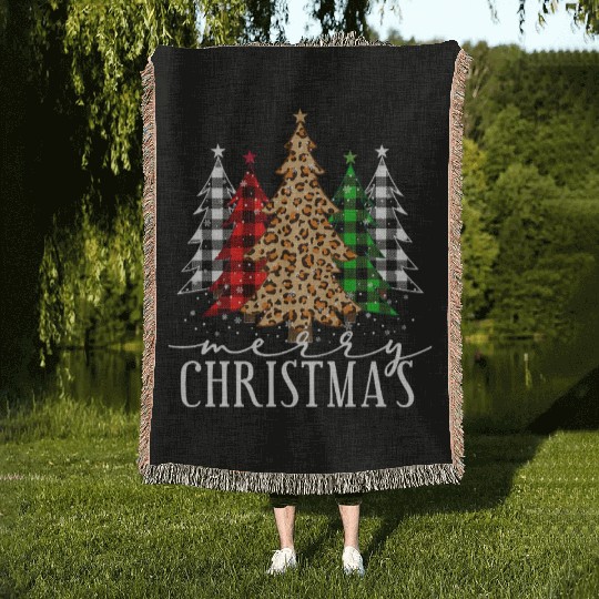 Leopard and Plaid Christmas Tree Design Woven Blankets