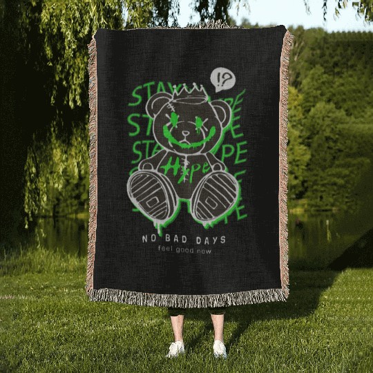 Neon Green Grunge Teddy Bear Design Woven Blankets