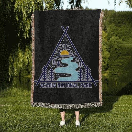 Acadia National Park Camping Scene Woven Blankets