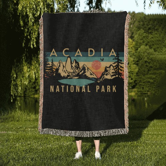 Mountain Sunset at Acadia National Park Woven Blankets