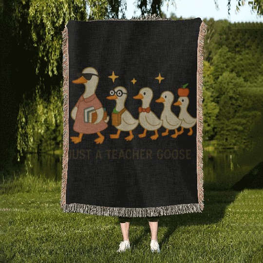 Whimsical Teacher Goose with Ducklings Woven Blankets