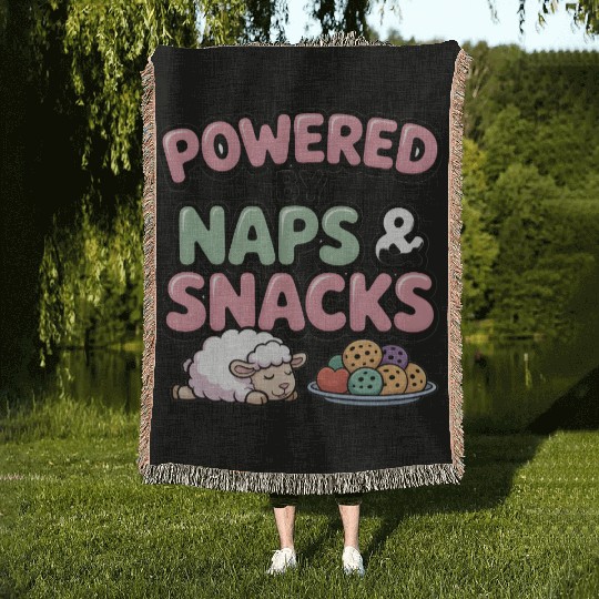 Powered by Naps and Snacks Illustration Woven Blankets